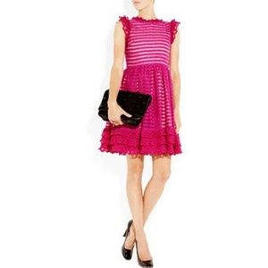 RED Valentino Hot Pink Striped Ruffle Hem Dress
